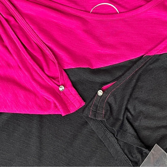 Y2K INC Rhinestone Cold Shoulder Ruched Side Colorblock Mini Dress Pink Black MP - Picture 7 of 15